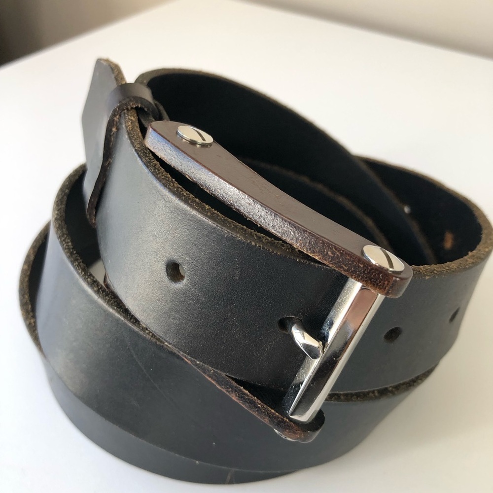 Men's Black Leather Wood Buckle Belt 47